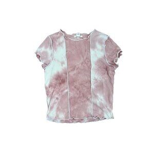 Pink & White Tie-Dye Ribbed Short-Sleeve Top